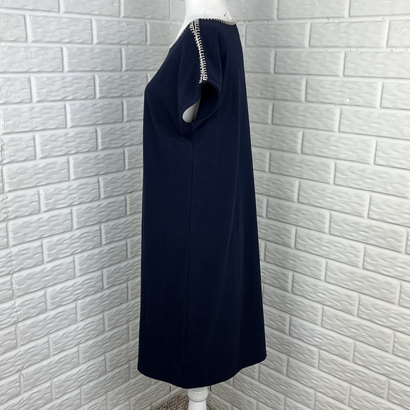 TALBOTS BUNDLE DRESS AND WRISTLET NAVY BLUE WHITE STITCH SHEATH SIZE LP - Picture 5 of 16